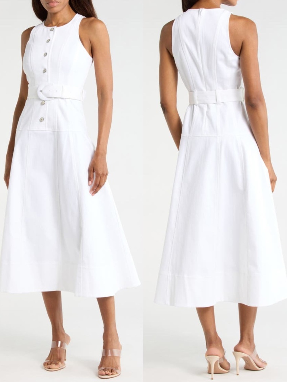 NEW Cinq à Sept WHITE DENIM Margaret SLEEVELESS Cotton Blend A-LINE DRESS US 0